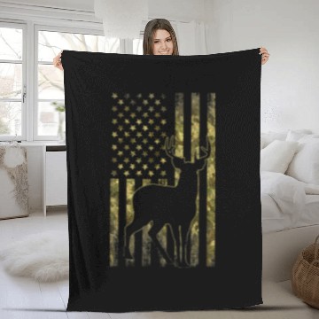 Discover Mule Buck Deer Hunting American Camouflage Usa Fleece Blankets