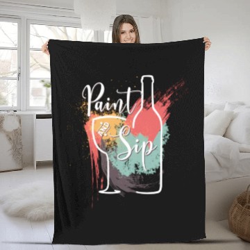 Discover Paint And Sip Party Night Wine And Canvas Novelty Fleece Blankets