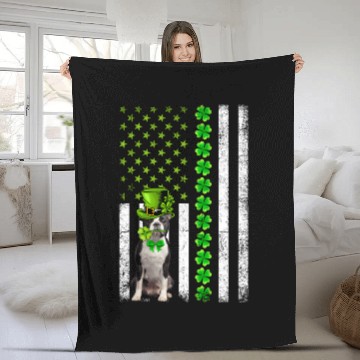 Discover American Flag Boston Terrier Dog St Patric Day Fleece Blankets