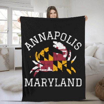Discover Annapolis Maryland Crab State Flag Home Travel Fleece Blankets