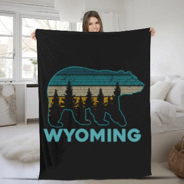 Discover Wyoming Grizzly Bear Nature Hiking Fleece Blankets