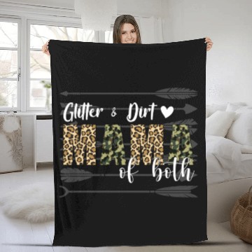 Discover Glitter Dirt Mama Of Both With Leopard Camouflage Fleece Blankets
