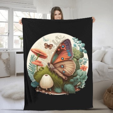 Discover Cottagecore Butterfly Mushroom Plants Botanic Herb Fleece Blankets