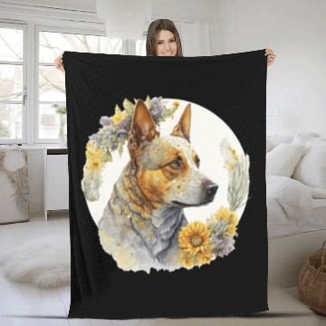 Discover Watercolor Australian Cattle Sunflower Dog Breed P Fleece Blankets