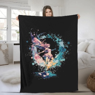 Discover Celestial Watercolor Fairy Girls Pastel Artwork Fleece Blankets