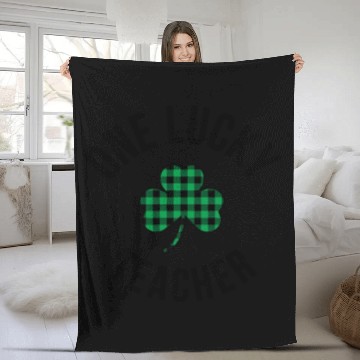 Discover One Lucky Teacher Buffalo Plaid Green Shamrock Fleece Blankets
