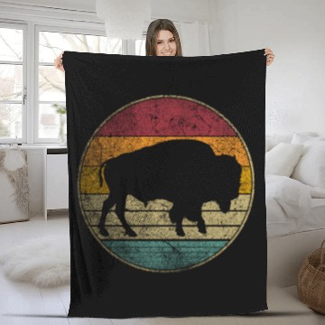 Discover Buffalo Distressed Bison Animal Dad Fleece Blankets