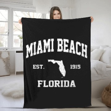 Discover Miami Beach Florida Fl State Athletic Style Fleece Blankets