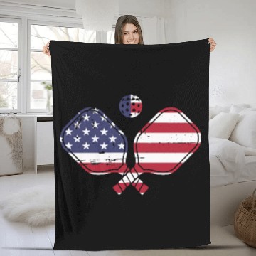 Discover Patriotic Pickleball US Flag Paddleball Design Fleece Blankets
