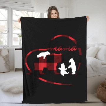 Discover Mama Bear 3 Cubs Red Buffalo Plaid Heart For Mom Fleece Blankets