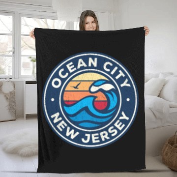 Discover Ocean City New Jersey Nj Nautical Waves Fleece Blankets