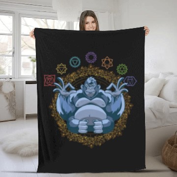 Discover Chakras Meditating Gorilla Ape Monkey Fleece Blankets