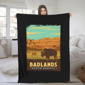 Discover Vintage Bisons Buffalo on Badlands National Park Fleece Blankets