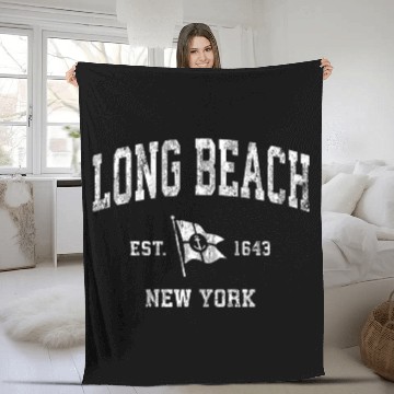 Discover Long Beach Ny Nautical Boat Anchor Flag Sports Fleece Blankets