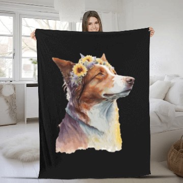 Discover Watercolor Border Collie Sunflower Dog Breed Pet P Fleece Blankets