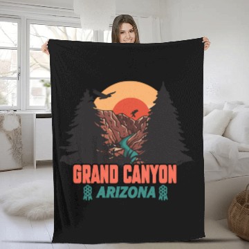 Discover Grand Canyon Arizonna National Park Illustration Fleece Blankets