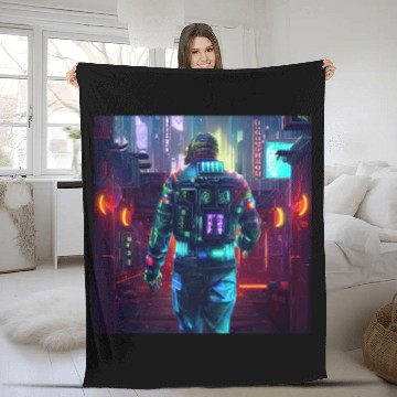 Discover Cyberpunk man Fleece Blankets