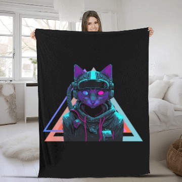Discover Cyberpunk cat Fleece Blankets