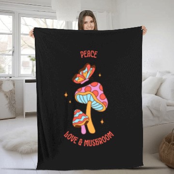 Discover Peace Love & Mushroom Fleece Blankets