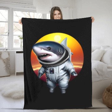Discover Shark astronaut at sunset Fleece Blankets