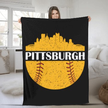 Discover Pittsburgh Baseball Cityscape Distressed Novelty Fleece Blankets
