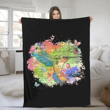 Discover Beautiful Bird Animal Colorful Hummingbird Fleece Blankets