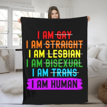 Discover LGBT Support I Am Human Rainbow Gay Ally Fleece Blankets