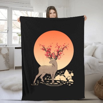 Discover Sika Deer Spirit Sakura Deer Spirit Fleece Blankets