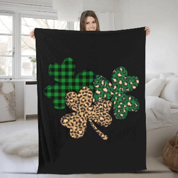 Discover Lucky Leopard Shamrock St Patric Day Fleece Blankets