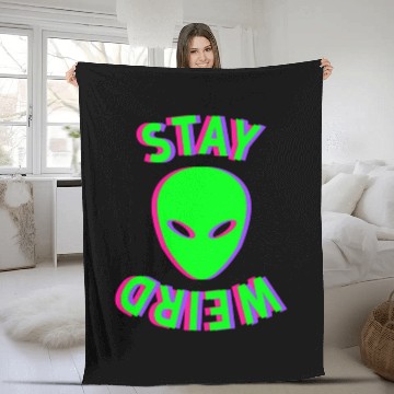 Discover Stay Weird - Stay Weird Alien - Glitch Fleece Blankets