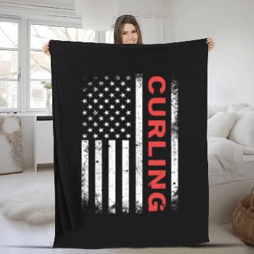 Discover Vintage Curling USA Curling American Flag Fleece Blankets