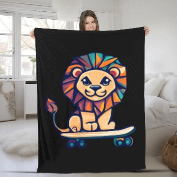 Discover Cubist lion on skateboard Fleece Blankets