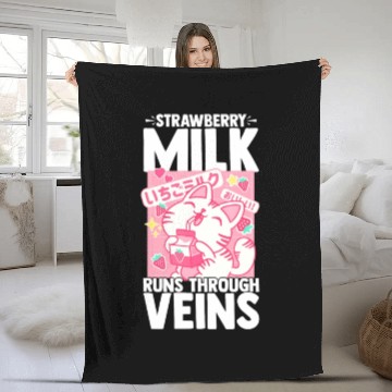 Discover Strawberry Milk Shake Korean Vegan Japanese Drink Fleece Blankets