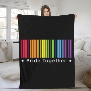 Discover Pride Together, Rainbow Barcode : Pride Month Gift Fleece Blankets