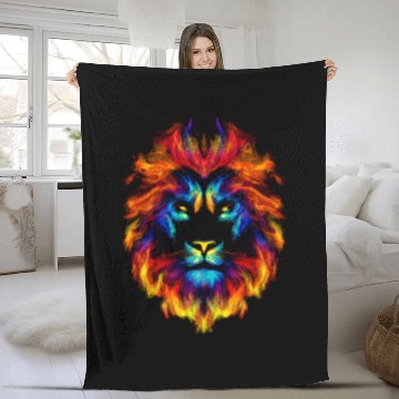 Discover Head of a lion multi colored fire lion head leo Fleece Blankets