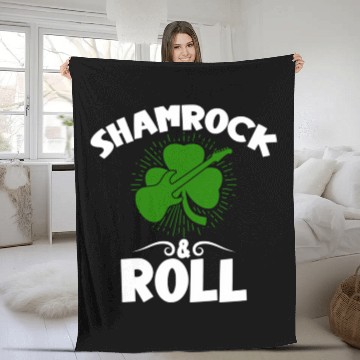 Discover Shamrock Rock And Roll Guitar St Patrick'S Day Fleece Blankets