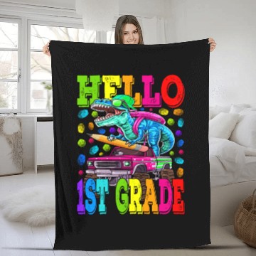Discover Hello 1st Grade Dinosaur Back To School Fleece Blankets
