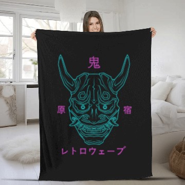 Discover Yokai Oni - Japanese Aesthetic Retrowave Harajuku Fleece Blankets