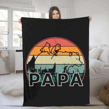 Discover Papa Bear With Cubs Retro Grizzly Bear Forest Tree Fleece Blankets