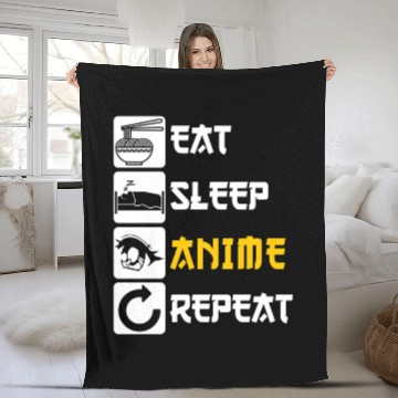 Discover Eat Sleep Anime Repeat Manga Japan Saying Cosplay Fleece Blankets