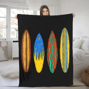 Discover And Colorful Surfboards On Tropical Waves Fleece Blankets