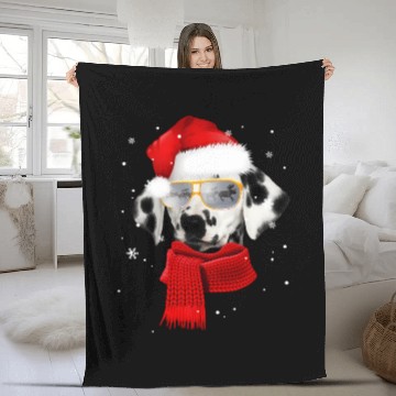 Discover Dalmatian Wearing Glass Seeing Reindeer Dog Fleece Blankets