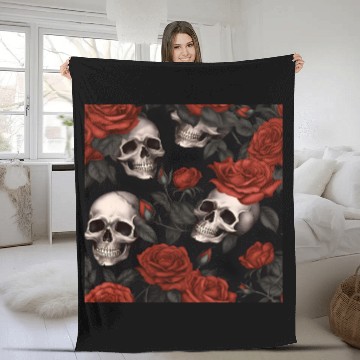 Discover Goth Skulls & Red Roses Pattern Dark Elegant Fleece Blankets