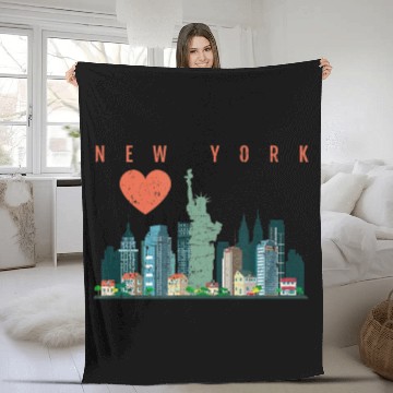 Discover New York City Nyc Skyline Heart Distressed Style Fleece Blankets