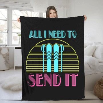 Discover Retro Neon Send It Skiing Freestyle Skiers Ski Fleece Blankets