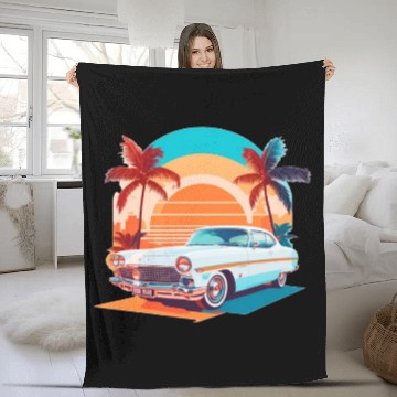 Discover summer style Miami street , sunrise Fleece Blankets