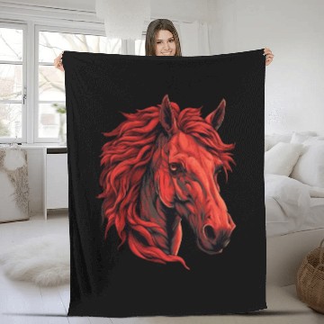 Discover Red Horse Portrait - Vibrant Animal Design Fleece Blankets