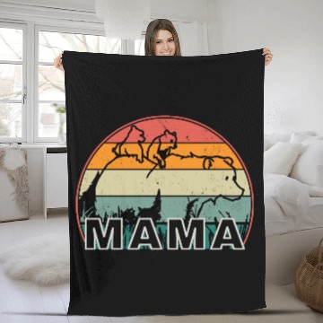 Discover Mama Bear grizzly Retro With Cubs distressed print Fleece Blankets