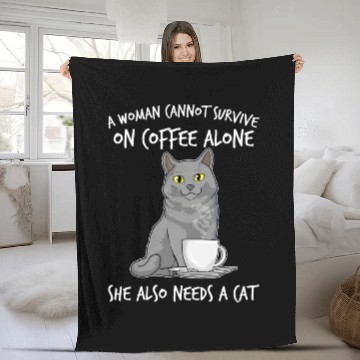 Discover Woman Cat Lover Coffee Lover Caffeine Meow Fleece Blankets