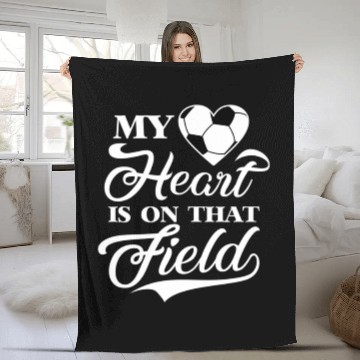 Discover My Heart Is On That Field Soccer Cheer Mom Fleece Blankets